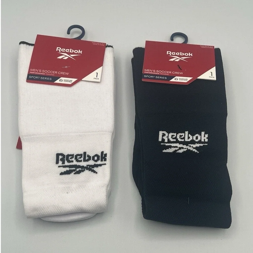 Reebok Soccer Crew Performance High Knee Black White Socks - Men's Size 6-12.5